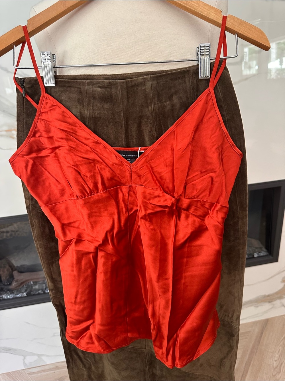 Silk Rust Red Slip Dress with Slim Straps